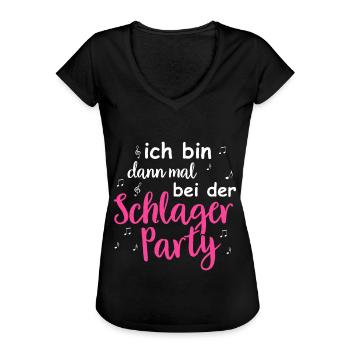 Schlager Tshirt Damen Schlagerparty Kostüm Party - Frauen Vintage T-Shirt - Schwarz - Vorne - Danielle (179cm)