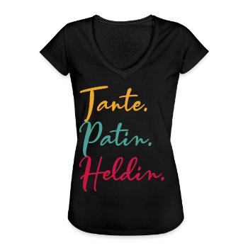 Patin - Tante - Frauen Vintage T-Shirt - Schwarz - Vorne - Danielle (179cm)