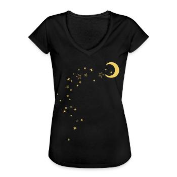 Lune et étoiles - T-shirt vintage Femme - noir - Devant - Danielle (179cm)