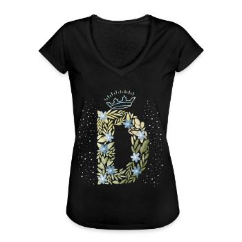 Monogramma lettera D con corona, ornamento floreale - Maglietta vintage donna - nero - Fronte - Danielle (179cm)