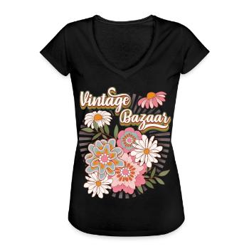 70er Jahre Blumen, Flower Power Design 1970 - Frauen Vintage T-Shirt - Schwarz - Vorne
