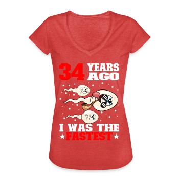 Funny Birthday Quote 34 Years Old - Women's Vintage T-Shirt - heather red - Front - Danielle (179cm)