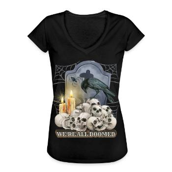Unheimlicher Totenschädel, schwarzer Rabe, Spinne - Frauen Vintage T-Shirt - Schwarz - Vorne - Danielle (179cm)