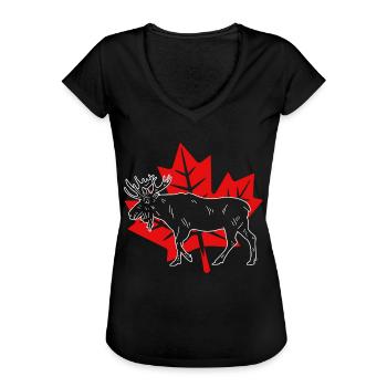 Feuille d'érable d'orignal du Canada - T-shirt vintage Femme - noir - Devant - Danielle (179cm)