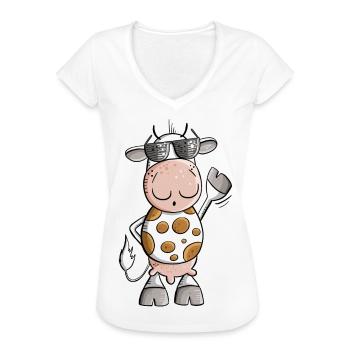 Coole Kuh mit Sonnenbrille - Frauen Vintage T-Shirt - Schwarz - Vorne - Danielle (179cm)