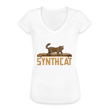 Vintage Synthétiseur chat - T-shirt vintage Femme - noir - Devant - Danielle (179cm)