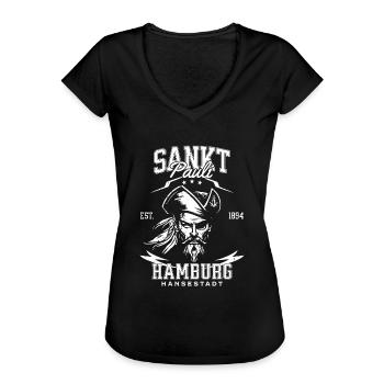 St Pauli Retro Piratenkopf Hansestadt Hamburg - Frauen Vintage T-Shirt - Schwarz - Vorne - Danielle (179cm)