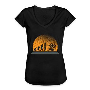 Drummer Schlagzeug Evolution Vollmond Bühne - Frauen Vintage T-Shirt - Schwarz - Vorne - Danielle (179cm)
