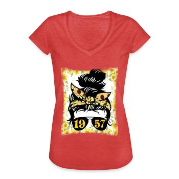Sonnenblume Mama Geboren 1957 Geburtstag - Frauen Vintage T-Shirt - Rot meliert - Vorne - Danielle (179cm)