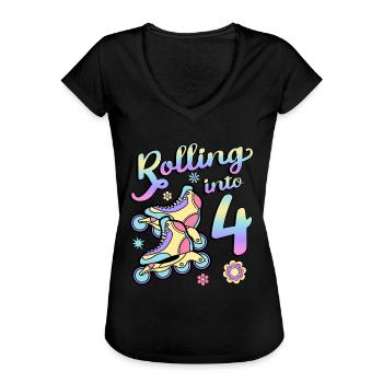 Rouler en 4 patins à roulettes patins 4e année - T-shirt vintage Femme - noir - Devant - Danielle (179cm)