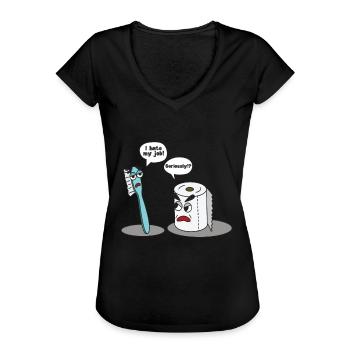 Lustiger Spruch, dass ich meine Jobzahnbürste hasse - Frauen Vintage T-Shirt - Schwarz - Vorne - Danielle (179cm)