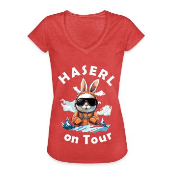 Skitour Tourenski Haserl Mädchen - Frauen Vintage T-Shirt - Rot meliert - Vorne - Danielle (179cm)