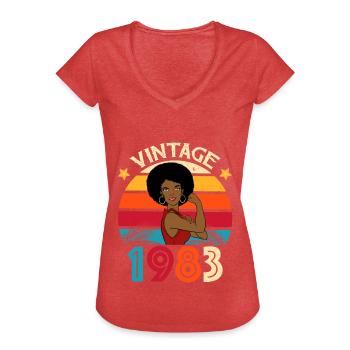 Jahrgang 1983 Geburtstag Starke Frau - Frauen Vintage T-Shirt - Rot meliert - Vorne - Danielle (179cm)