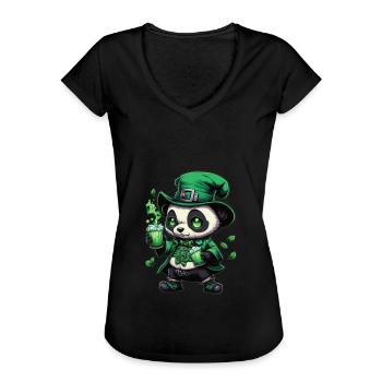 St. Patricks Day Motiv,PANDA - Frauen Vintage T-Shirt - Schwarz - Vorne - Danielle (179cm)