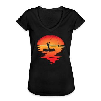 Angler Gift Idea Hobby Fishing - Women's Vintage T-Shirt - black - Front - Danielle (179cm)