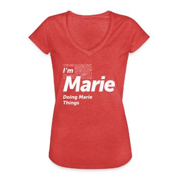 Je suis Marie Doing Marie Things - Nom Marie - T-shirt vintage Femme - rouge chiné - Devant - Danielle (179cm)