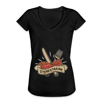 Steakatarian Steak Lover Anti Vegan - T-shirt vintage Femme - noir - Devant - Danielle (179cm)
