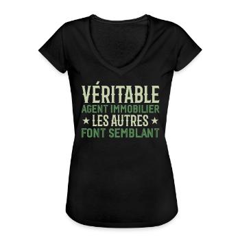 Véritable agent immobilier Cadeau Humour - T-shirt vintage Femme - noir - Devant - Danielle (179cm)