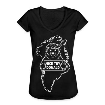 Groenland : Bien essayé, Donald - T-shirt vintage Femme - noir - Devant - Danielle (179cm)
