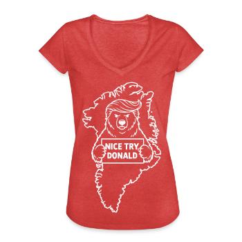 Groenland : Bien essayé, Donald - T-shirt vintage Femme - rouge chiné - Devant - Danielle (179cm)