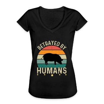 Trahi par les humains - Verganerdesign - T-shirt vintage Femme - noir - Devant - Danielle (179cm)