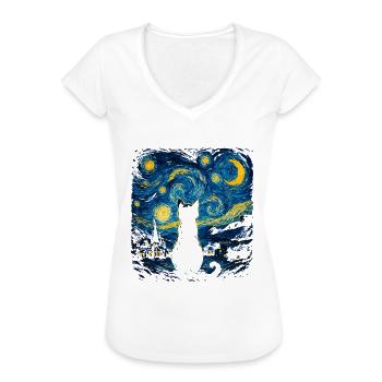 Katzen-Silhouette Sternennacht - Frauen Vintage T-Shirt - Schwarz - Vorne - Danielle (179cm)