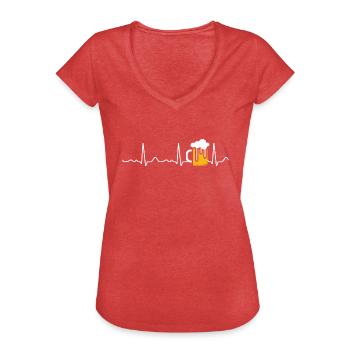 Bier / Bierglas - Herzlinie, Herzschlag, Puls, EKG - Frauen Vintage T-Shirt - Rot meliert - Vorne - Danielle (179cm)