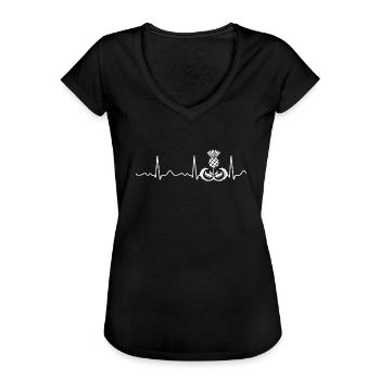 Chardon / Ecosse - rythme cardiaque, ligne cardiaque, pouls - T-shirt vintage Femme - noir - Devant - Danielle (179cm)