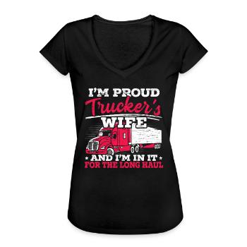 Ich Bin Eine Stolze Trucker Frau LKW Fahren - Frauen Vintage T-Shirt - Schwarz - Vorne - Danielle (179cm)