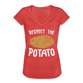 Respectez les amateurs de pommes de terre - T-shirt vintage Femme - rouge chiné - Devant - Danielle (179cm)