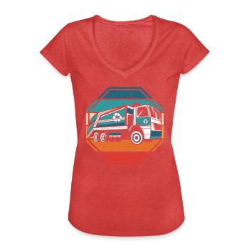 Garbage Truck Retro Waste Collector Garbage Truck Driver - T-shirt vintage Femme - rouge chiné - Devant - Danielle (179cm)