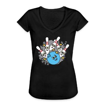 Bowling Zerstörte Pins Kegeln - Frauen Vintage T-Shirt - Schwarz - Vorne - Danielle (179cm)