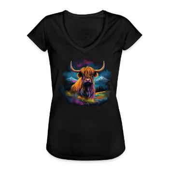 Schottisches Hochlandrind - Frauen Vintage T-Shirt - Schwarz - Vorne - Danielle (179cm)