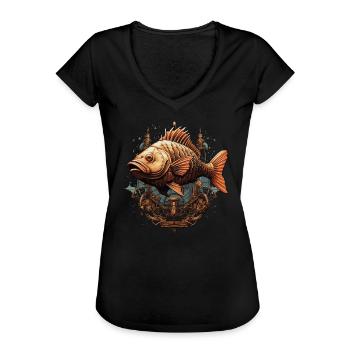 Karpfen Steampunk - Frauen Vintage T-Shirt - Schwarz - Vorne - Danielle (179cm)