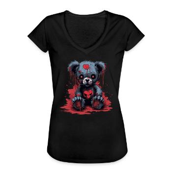 Ours en peluche mignon et effrayant - T-shirt vintage Femme - noir - Devant - Danielle (179cm)