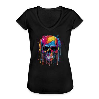 Bunter Popart Schädel - Frauen Vintage T-Shirt - Schwarz - Vorne - Danielle (179cm)