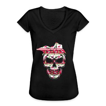 Christmas Skull Lady With Bandana Ugly Sweater - Women's Vintage T-Shirt - black - Front