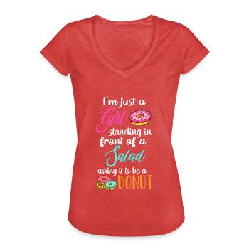 Standing In Front Of Salad Asking It To Be A Donut - Women's Vintage T-Shirt - heather red - Front - Danielle (179cm)