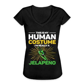 C’est mon costume humain, je suis vraiment un jalapeno - T-shirt vintage Femme - noir - Devant - Danielle (179cm)