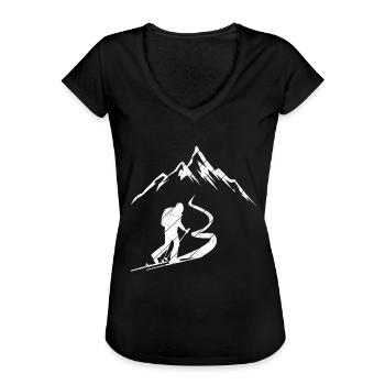 Ski de randonnée Sports d’hiver Ski de montagne Cadeau Skit - T-shirt vintage Femme - noir - Devant - Danielle (179cm)