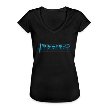 Datenträger Evolution Nerd Computer - Frauen Vintage T-Shirt - Schwarz - Vorne - Danielle (179cm)