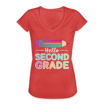 Bonjour la deuxième année - T-shirt vintage Femme - rouge chiné - Devant - Danielle (179cm)