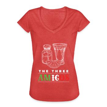 Les trois Amigos Tequila Alcool - T-shirt vintage Femme - rouge chiné - Devant - Danielle (179cm)