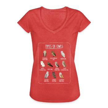 Types Of Owls Eule Vogel Eulen Vögel - Frauen Vintage T-Shirt - Rot meliert - Vorne - Danielle (179cm)