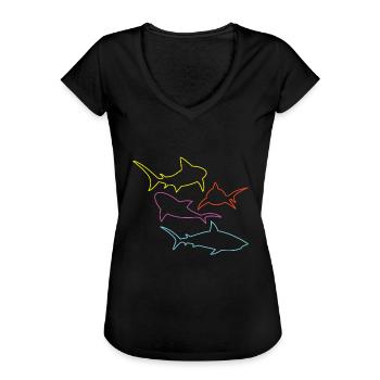 Haifisch Bunt Hai Fisch - Frauen Vintage T-Shirt - Schwarz - Vorne