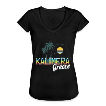 Kalimera, Grèce, Grèce - T-shirt vintage Femme - noir - Devant - Danielle (179cm)