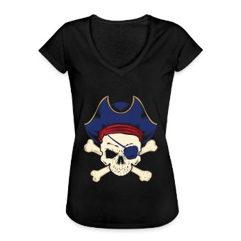 Piraten Augenklappe Pirat Seeräuber - Frauen Vintage T-Shirt - Schwarz - Vorne - Danielle (179cm)