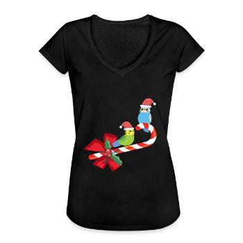 Süß Wellensittich Weihnachten Vogel - Frauen Vintage T-Shirt - Schwarz - Vorne - Danielle (179cm)