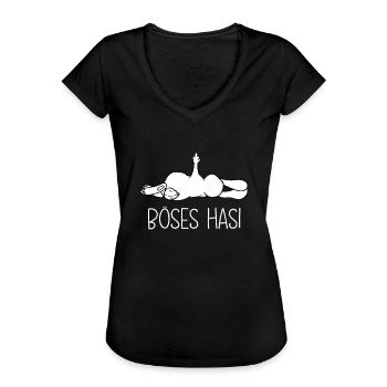 Böses Hasi Hase mit Mittelfinger - Frauen Vintage T-Shirt - Schwarz - Vorne - Danielle (179cm)