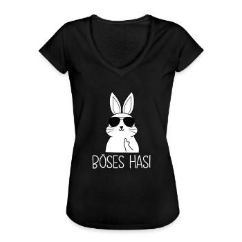 Böses Hasi Hase mit Mittelfinger - Frauen Vintage T-Shirt - Schwarz - Vorne - Danielle (179cm)